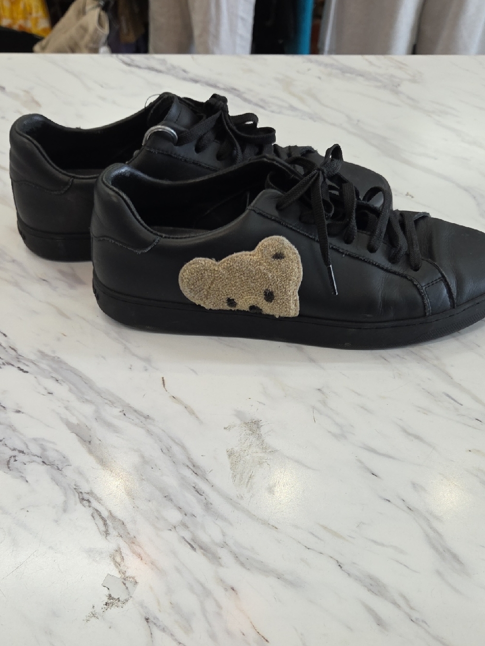 Palm Angels Black Leather Sneakers with Beige Accent